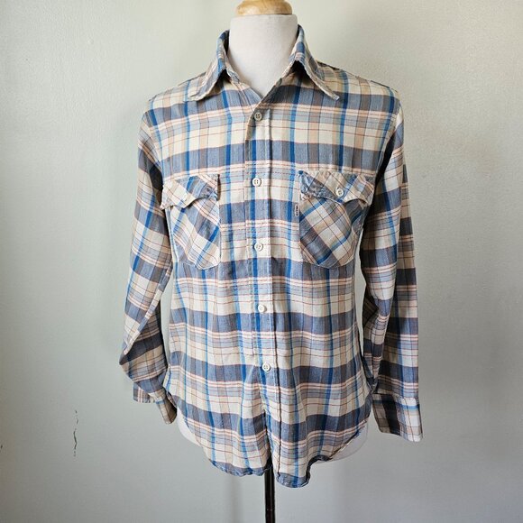 Levis Western Shirt Mens Medium VTG 70s 80s Plaid Pearl Snap Cowboy Rodeo *FLAW* - Picture 1 of 15